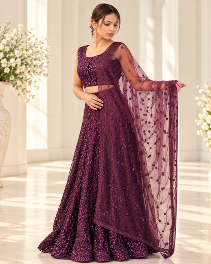 Raqs-e-Noor - Sequined Lehenga with Embroidered Dupatta
