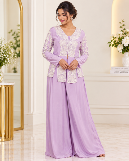 Meher-e-Noor - Embroidered Indo-Western Plazzo Set