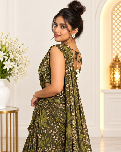 Meher-e-Noor - Printed Indo-Western Style Saree