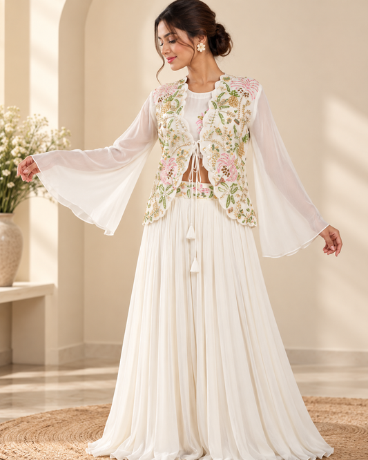 Meher-e-Noor - Bloom Embroidered Jacket & Skirts