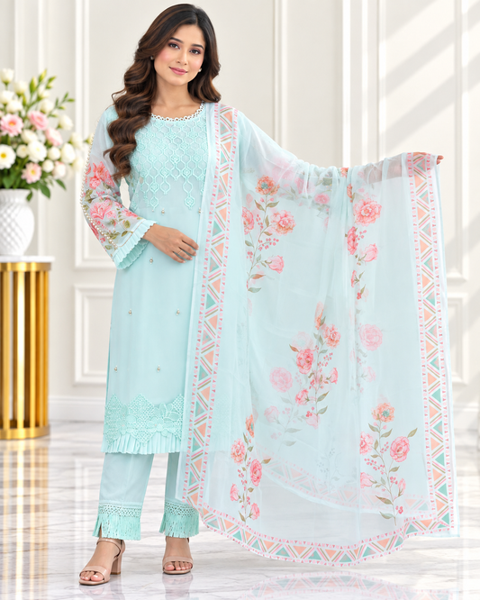 Zahra-E-Noor - Pakistani Kurta Set with Organza Dupatta