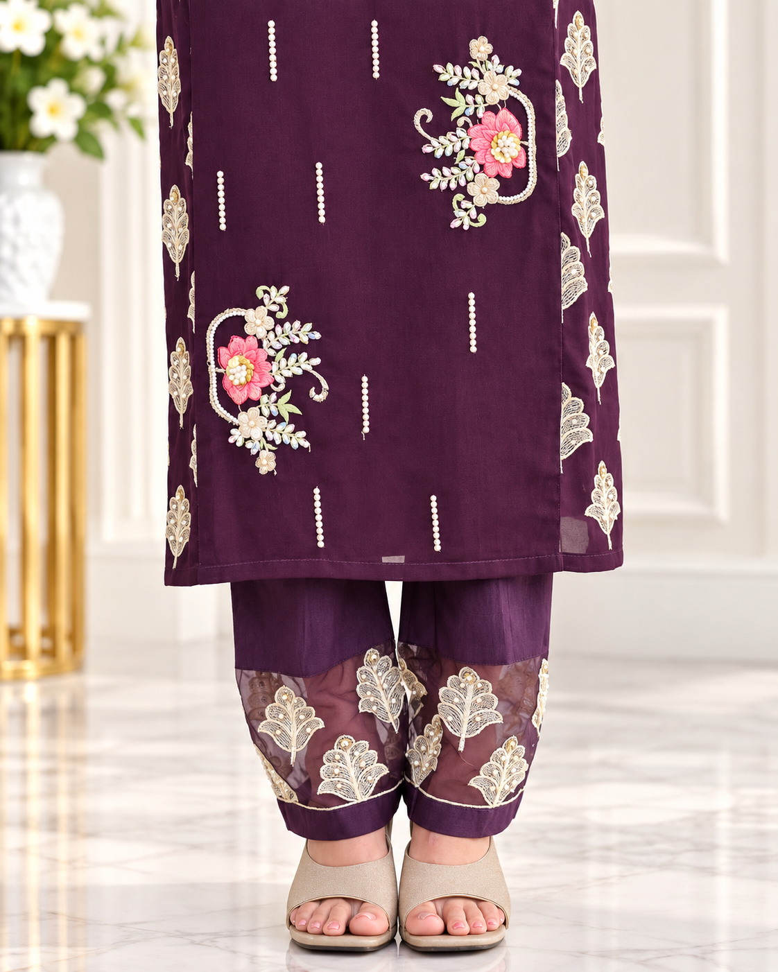 Zahra - e- Noor - Embroidered Suit with Floral Organza Dupatta