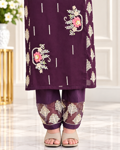 Zahra - e- Noor - Embroidered Suit with Floral Organza Dupatta