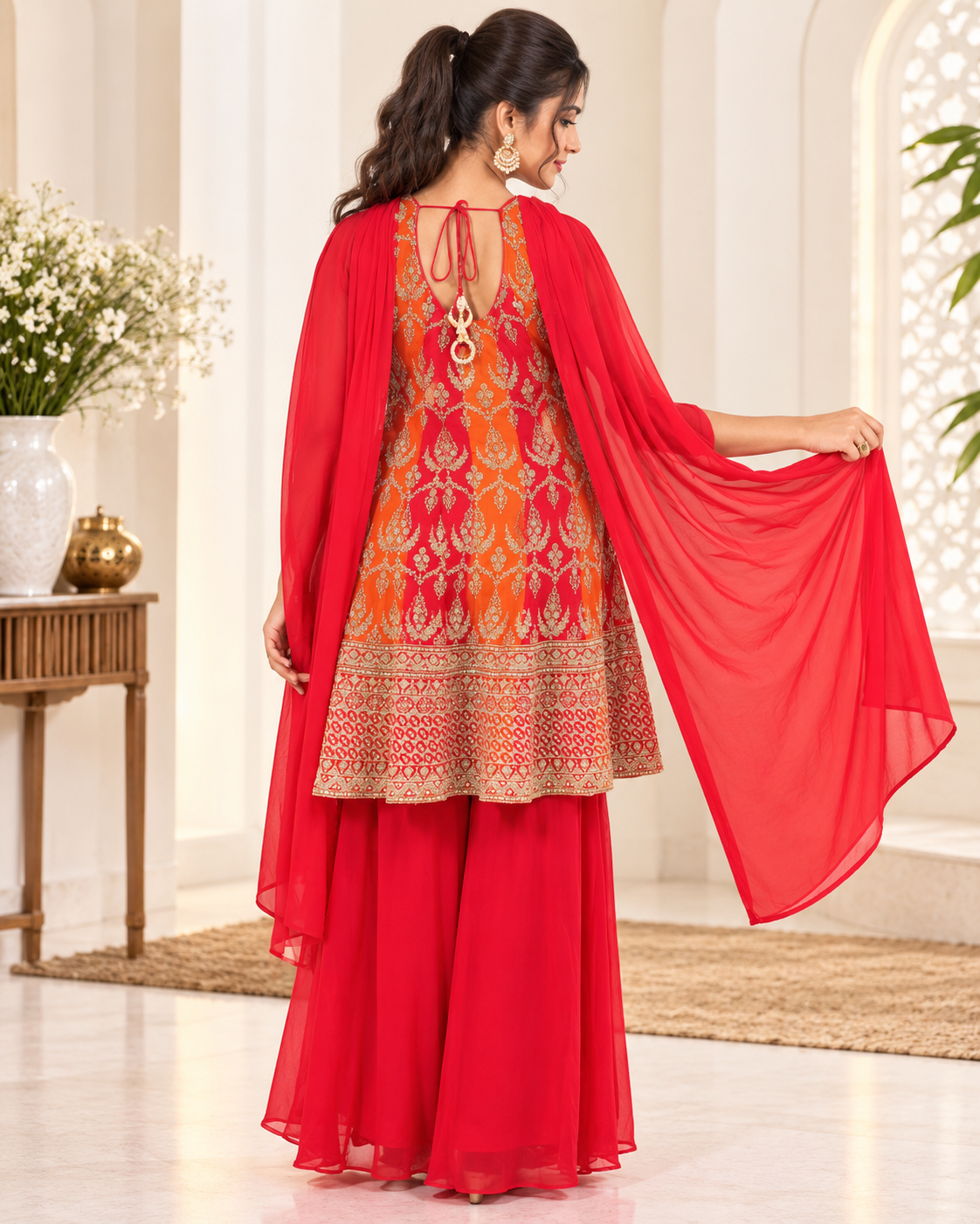 Noor-e-Mehfil - Sunset Peplum Cape Sharara Set