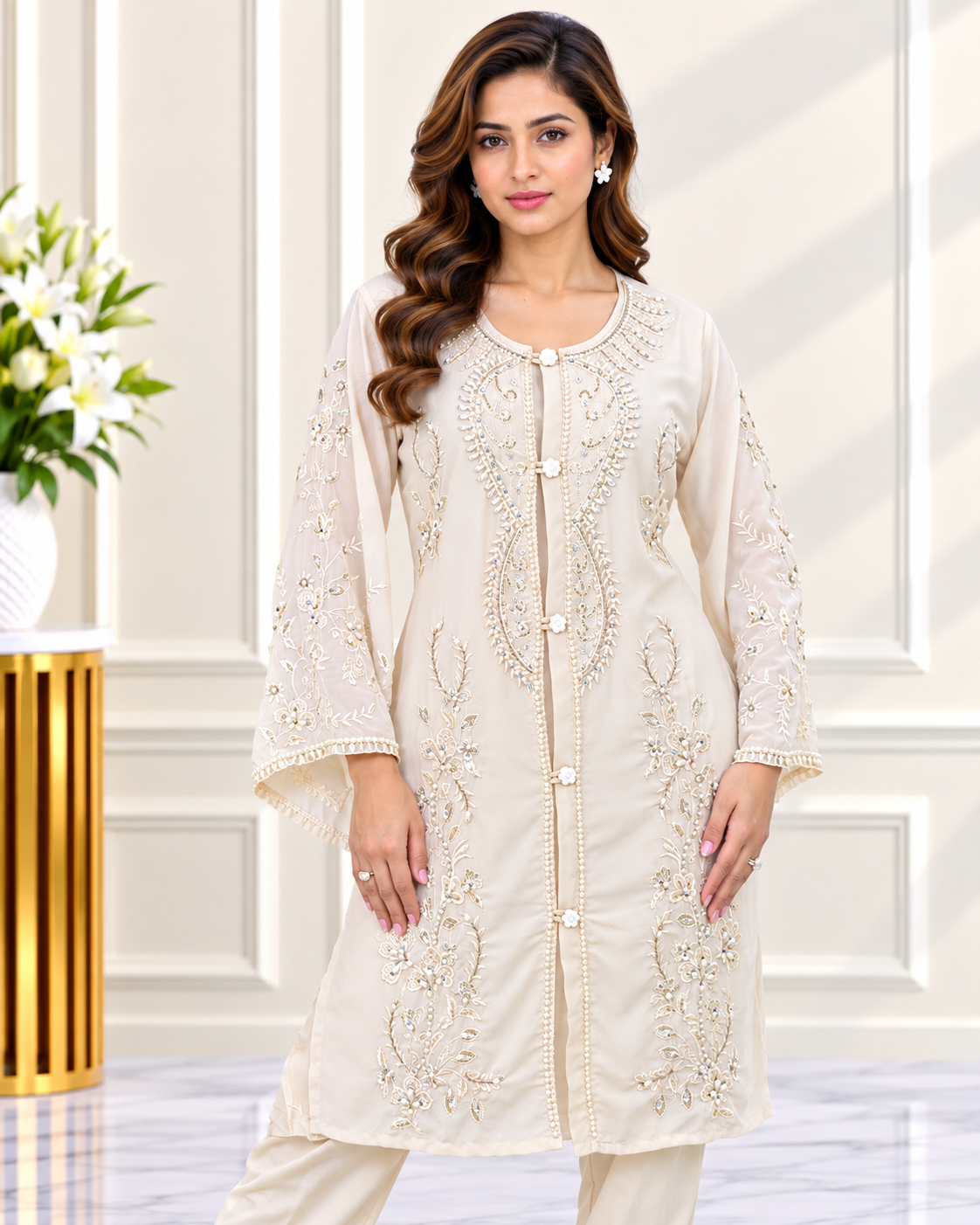 Zahra-E-Noor - Ivory Cream Vine Embroidered Suit