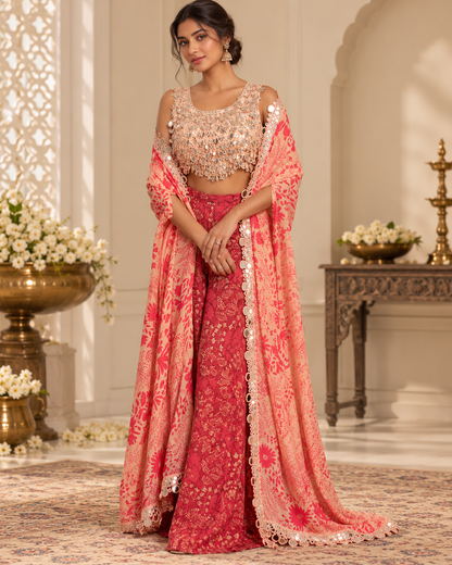 Meher-e-Noor - Embroidered Cape Indo-Western Kurta Set