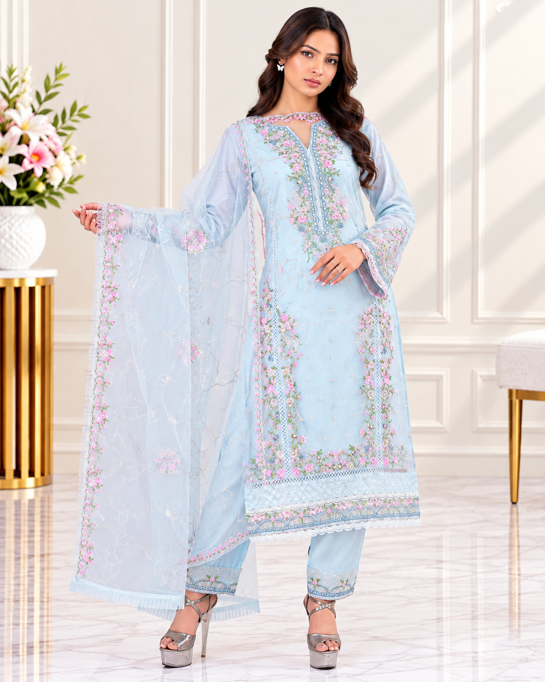 Zahra-E-Noor - Ornate Swirl Embroidered Pakistani Suit
