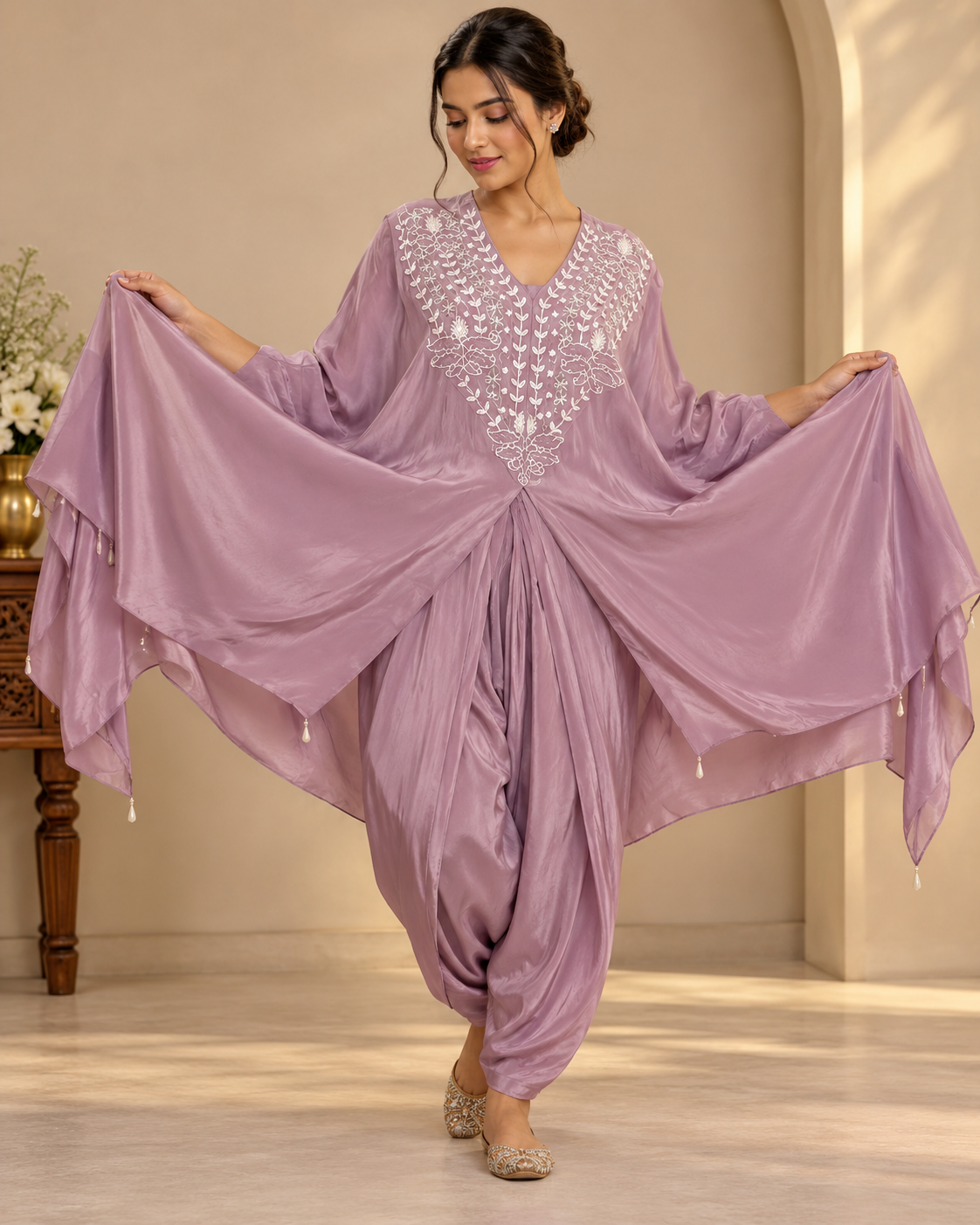 Meher-e-Noor - Kaftan Co-Ord Set with Draped Pants