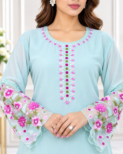 Zahra - e- Noor Embroidered Pakistani Kurta Set with Organza Dupatta