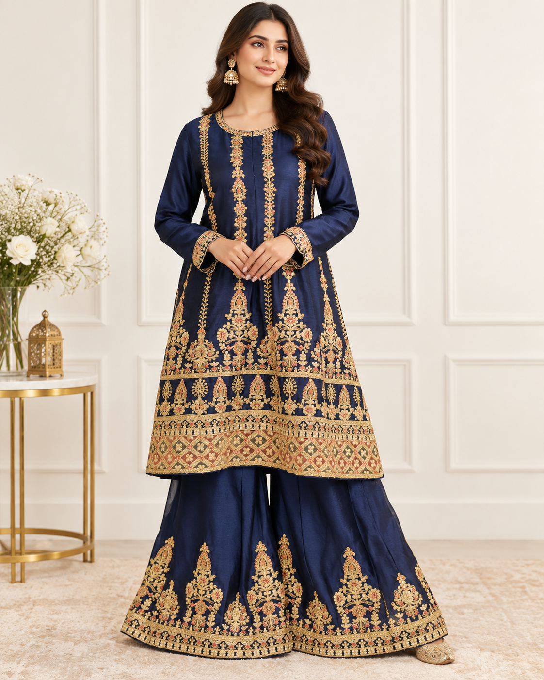 Noor-e-Mehfil - Gold Medallion Bridal Plazzo Suit