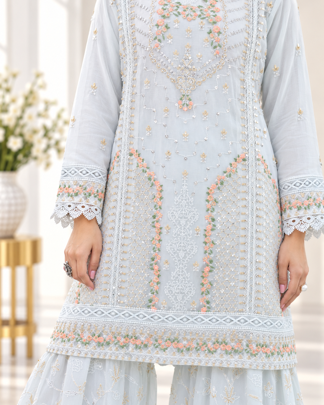 Noor-e-Mehfil - White Kurta Sharara Set with Dupatta
