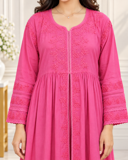 Noor-e-Lucknow - Lime Flowy Embroidered Chikankari Anarkali Set