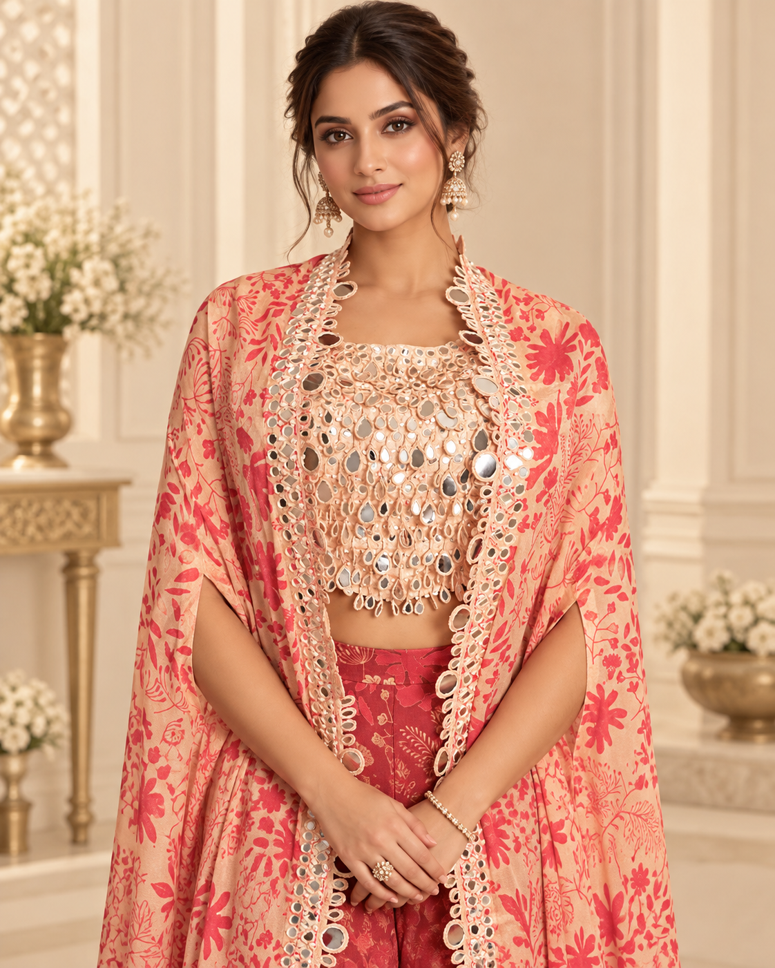 Meher-e-Noor - Embroidered Cape Indo-Western Kurta Set