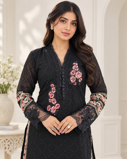 Zahra-E-Noor - Black Floral Embroidered Suit