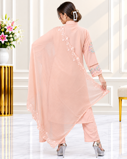 Zahra-E-Noor : Shawl Collar Sequin Embroidered Pakistani Suit