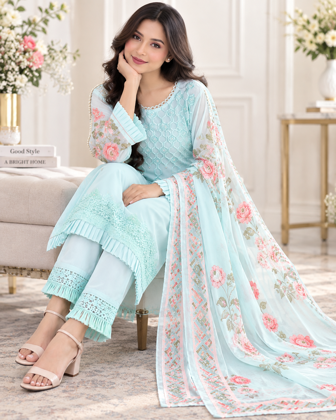 Zahra-E-Noor - Pakistani Kurta Set with Organza Dupatta