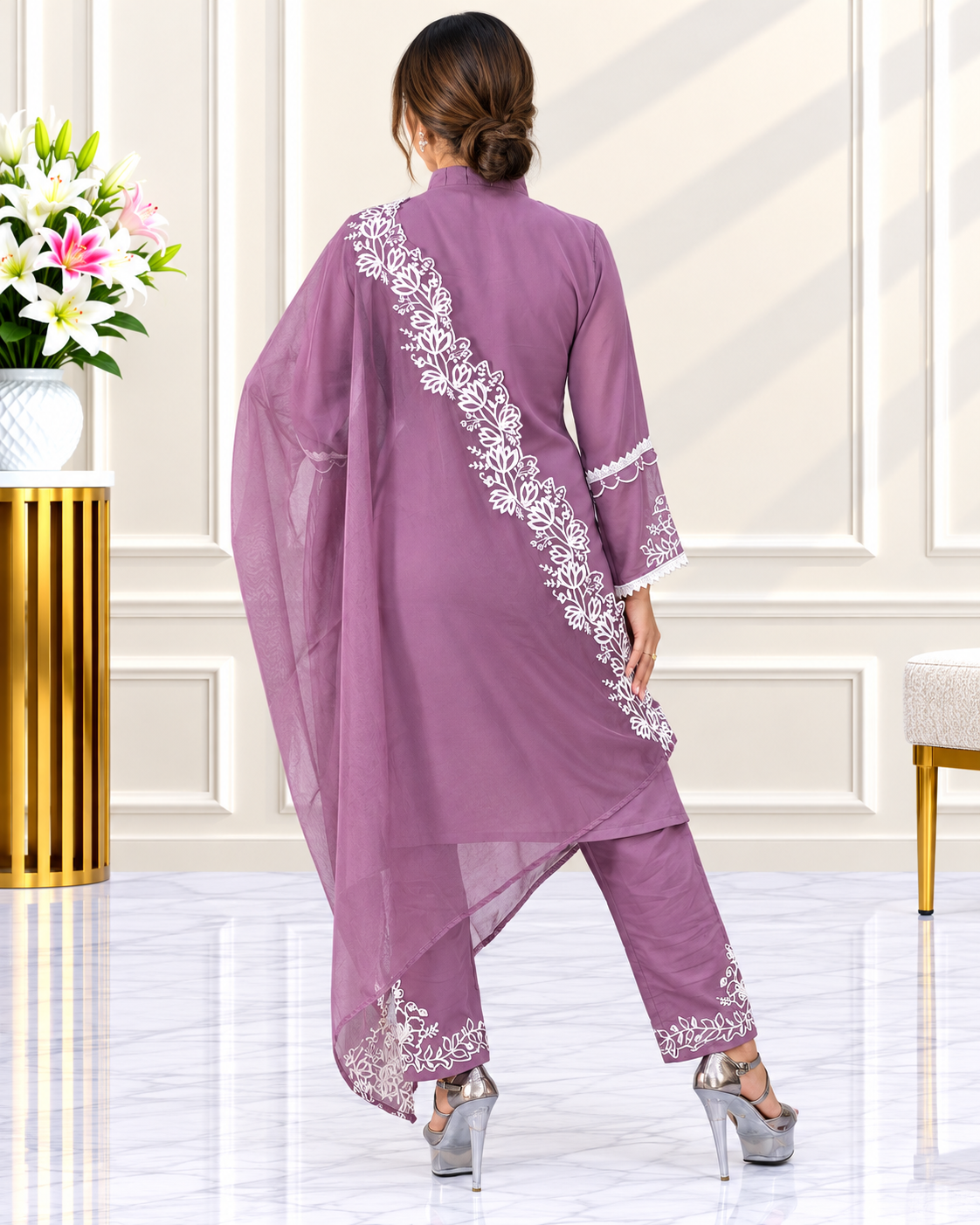 Zahra-E-Noor : Embroidered Pakistani Suit with Ruffled Cuffs