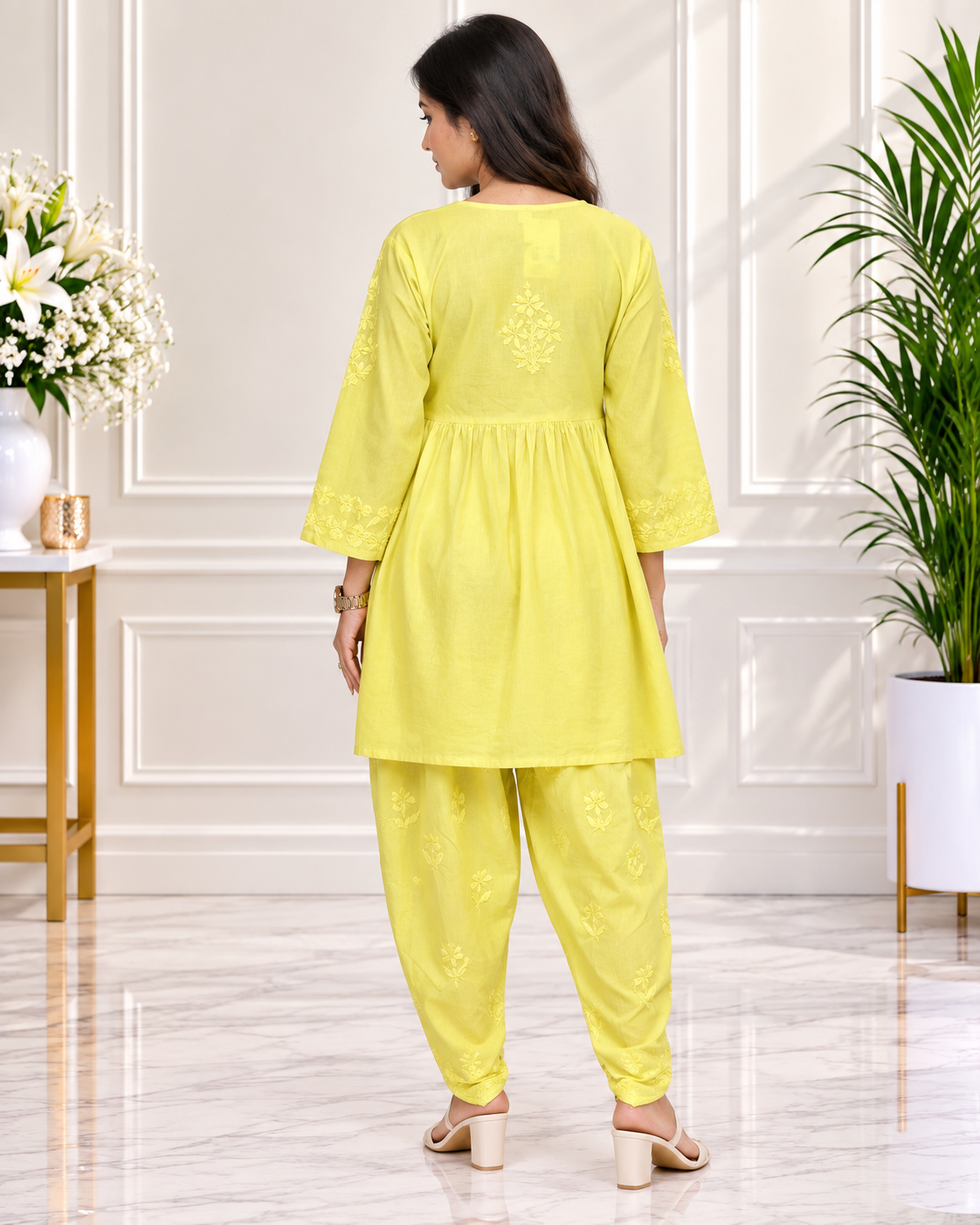 Noor-e-Lucknow - Embroidered Peplum Kurta & Tulip Pant Set