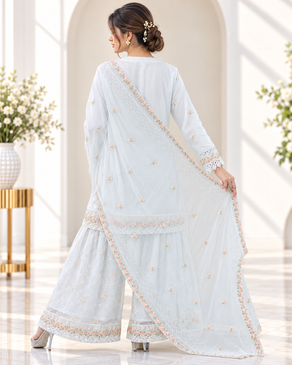 Noor-e-Mehfil - White Kurta Sharara Set with Dupatta