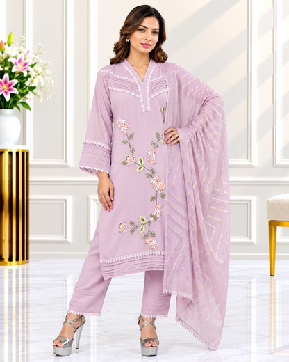 Zahra-E-Noor - Flower Embroided Collar Neck Siot