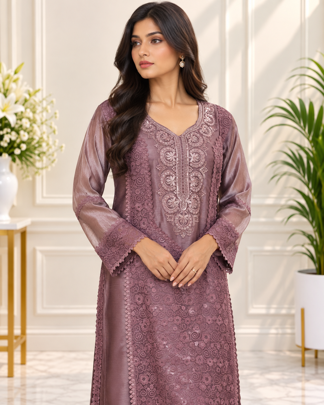 Zahra-E-Noor : Cutwork Lace Embroidered Suit
