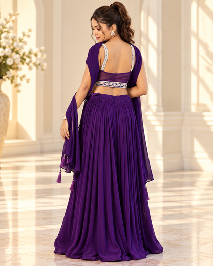 Raqs-e-Noor - Purple Lehenga with Silver Embroidered Blouse