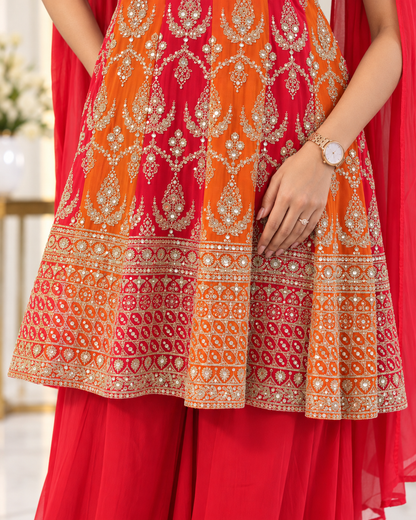Noor-e-Mehfil - Sunset Peplum Cape Sharara Set