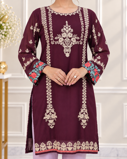 Zahra-E-Noor - Wine Lattice Embroidered Suit