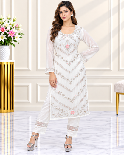 Zahra-E-Noor : Peral ThreadWork Pakistani Suit with Dupatta