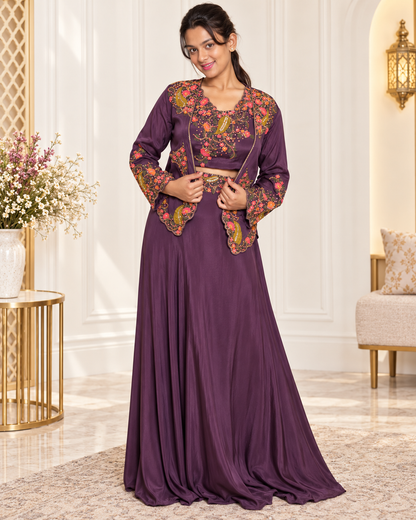 Meher-e-Noor - Floral Embroidery Jacket with Skirt
