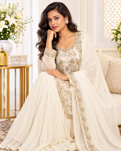 Noor-e-Mehfil - White Embroidered Sharara Suit