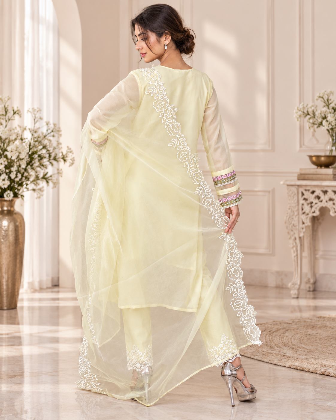 Zahra-E-Noor - Pale Yellow Embroidered Suit with Lace Dupatta