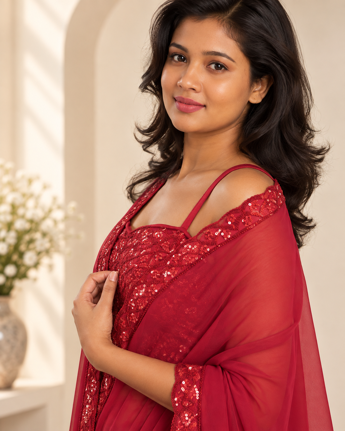 Meher-e-Noor - Embellished Three Piece Cape Plazzo Set