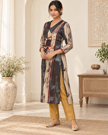 Zahra-E-Noor - Abstract Print Pakistani Kurta Set with Straight Pants
