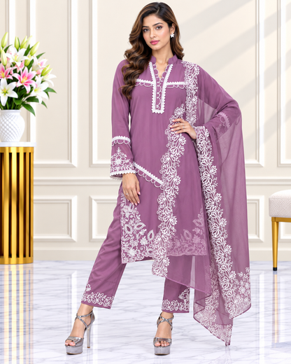 Zahra-E-Noor : Embroidered Pakistani Suit with Ruffled Cuffs