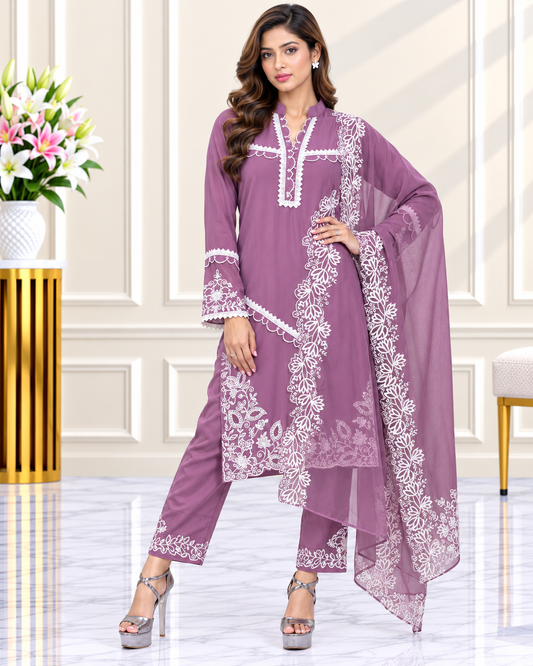 Zahra-E-Noor : Embroidered Pakistani Suit with Ruffled Cuffs