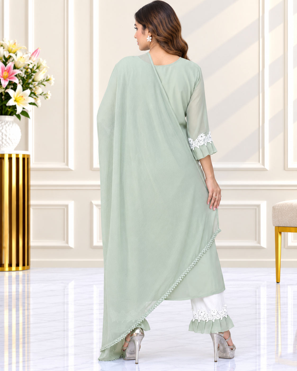 Zahra-E-Noor - 3D Floral Appliqué Asymmetric Pakistani Suit