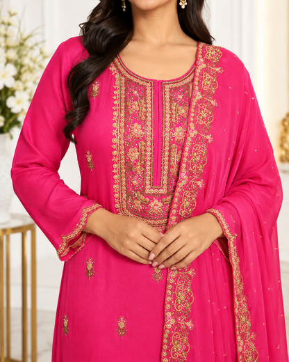 Noor-e-Mehfil - Fuchsia Pink Embroidered Sharara Suit