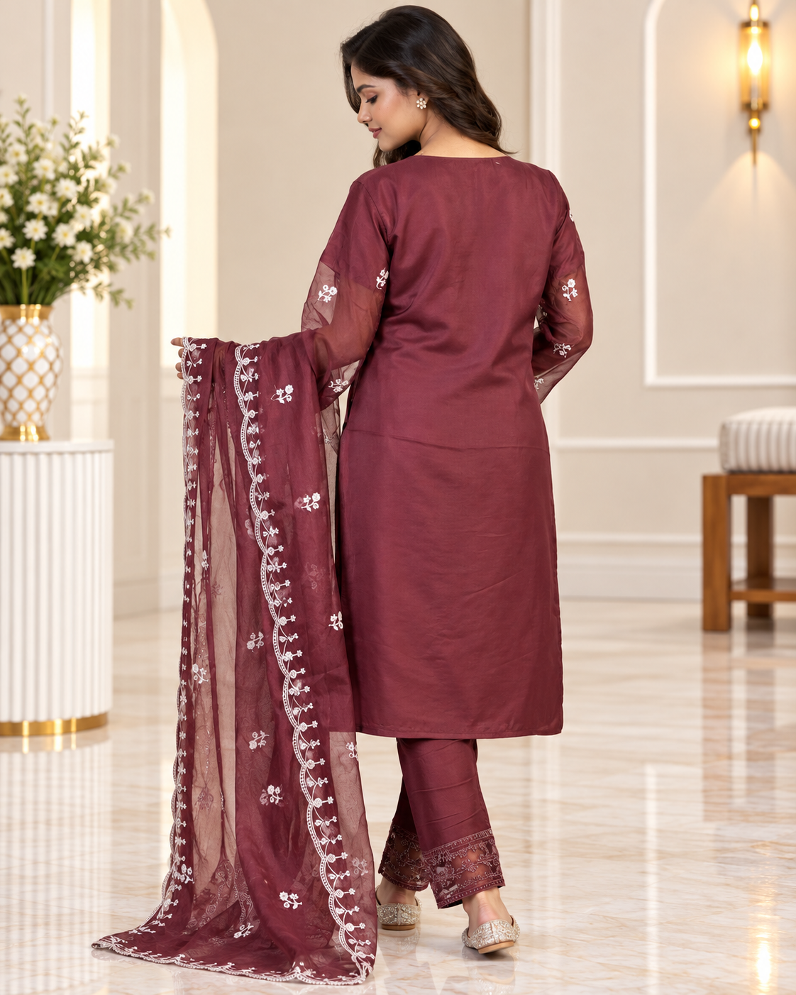 Zahra-E-Noor - Silver Embroidered Suit with Printed Dupatta