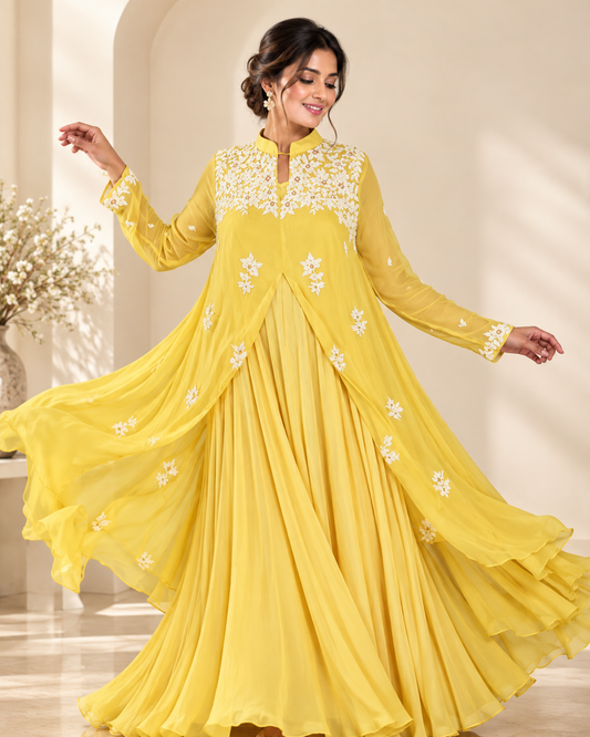 Meher-e-Noor - Embroidered Indo Western Anarkali Kurta Set