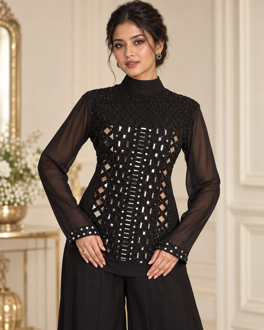 Noor-e-Mehfil - Sequin Kurta Palazzo Set