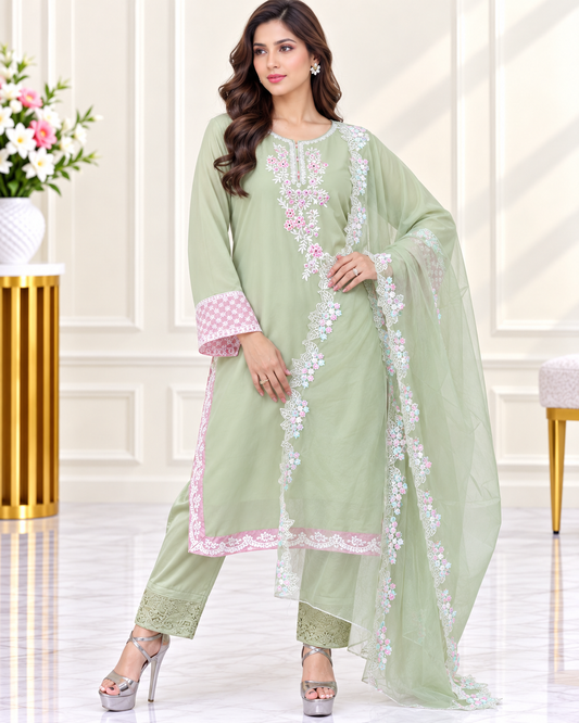 Zahra-E-Noor : Pakistani Suit Set with Organza Dupatta