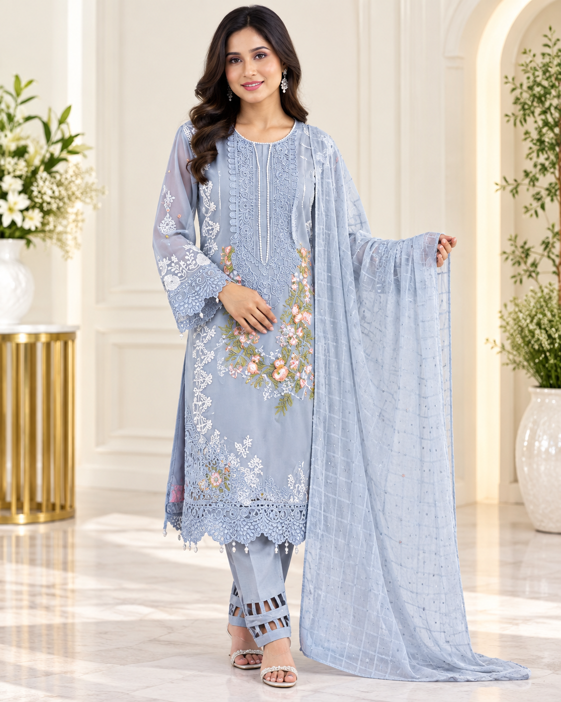 Zahra - e -Noor : Embroidered with Detailing Lace Pakistani Suit