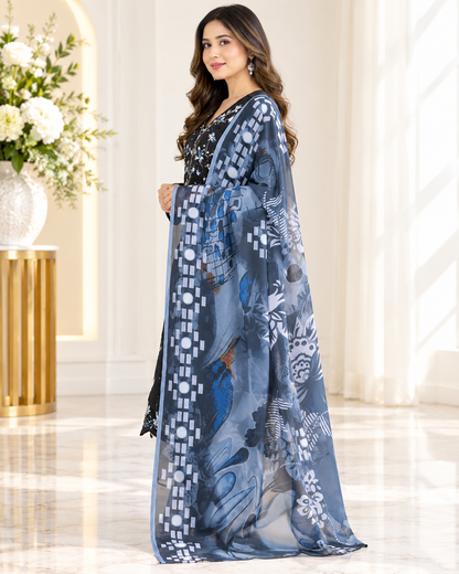 Zahra - e- Noor - Embroided Kurta with printed Dupatta