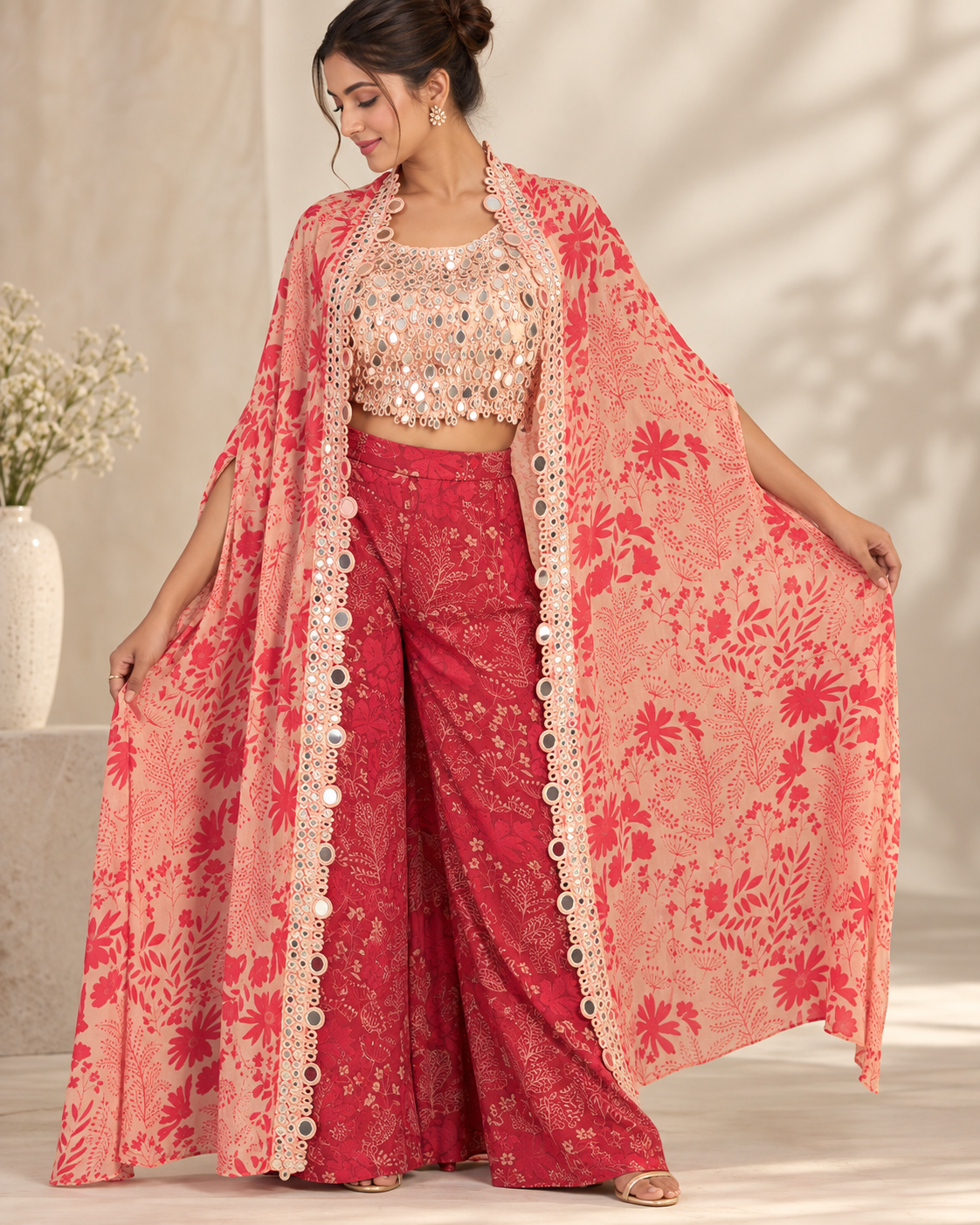 Meher-e-Noor - Embroidered Cape Indo-Western Kurta Set