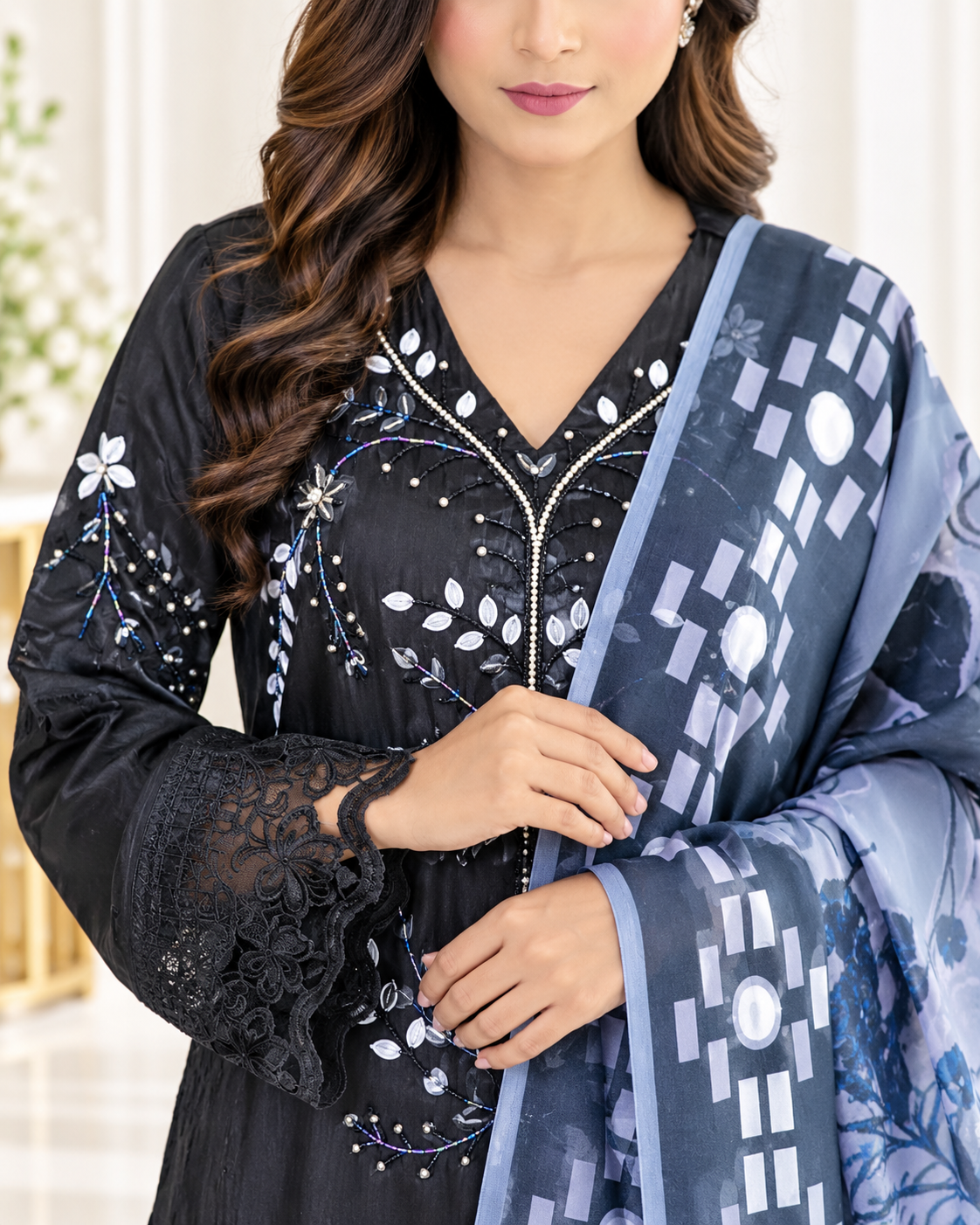 Zahra - e- Noor - Embroided Kurta with printed Dupatta