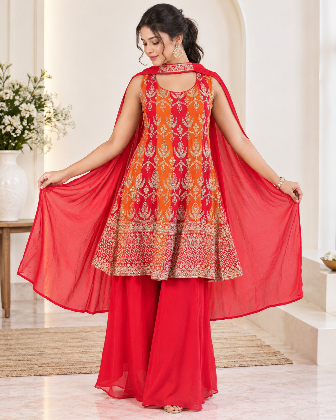 Noor-e-Mehfil - Sunset Peplum Cape Sharara Set