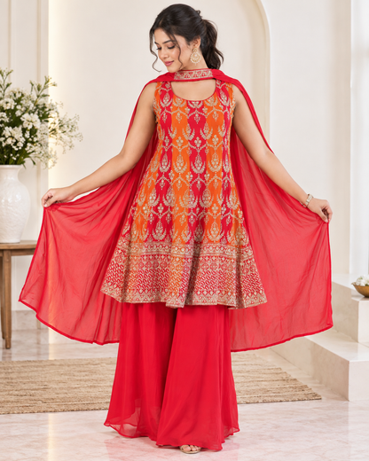 Noor-e-Mehfil - Sunset Peplum Cape Sharara Set