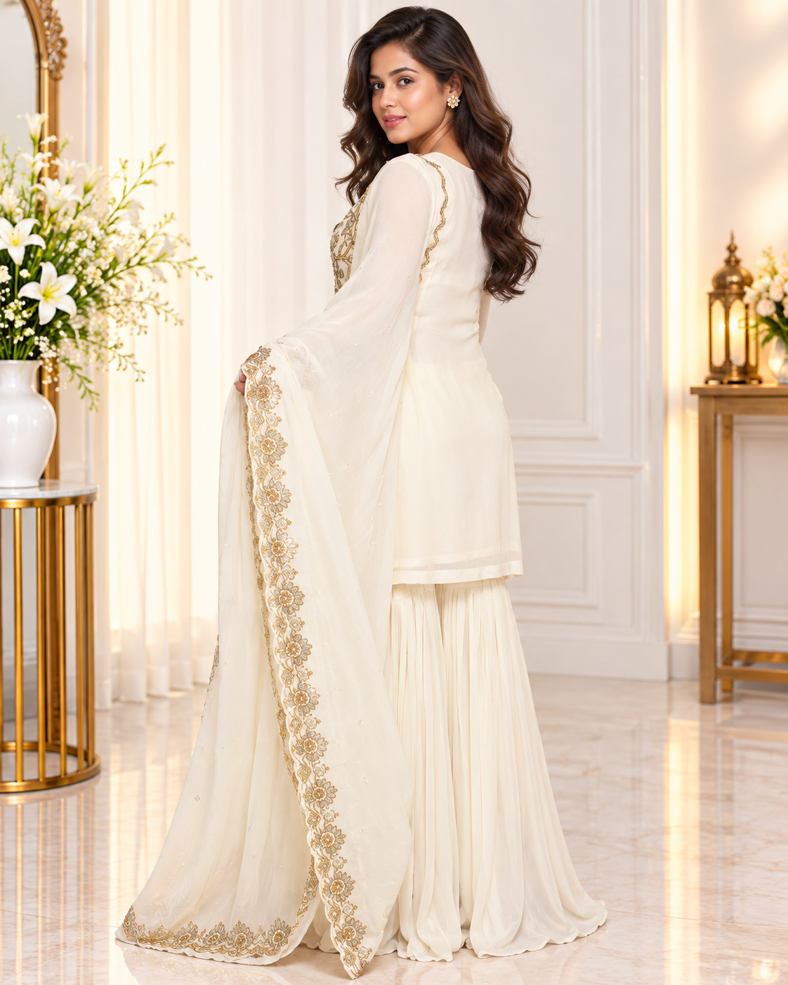 Noor-e-Mehfil - White Embroidered Sharara Suit