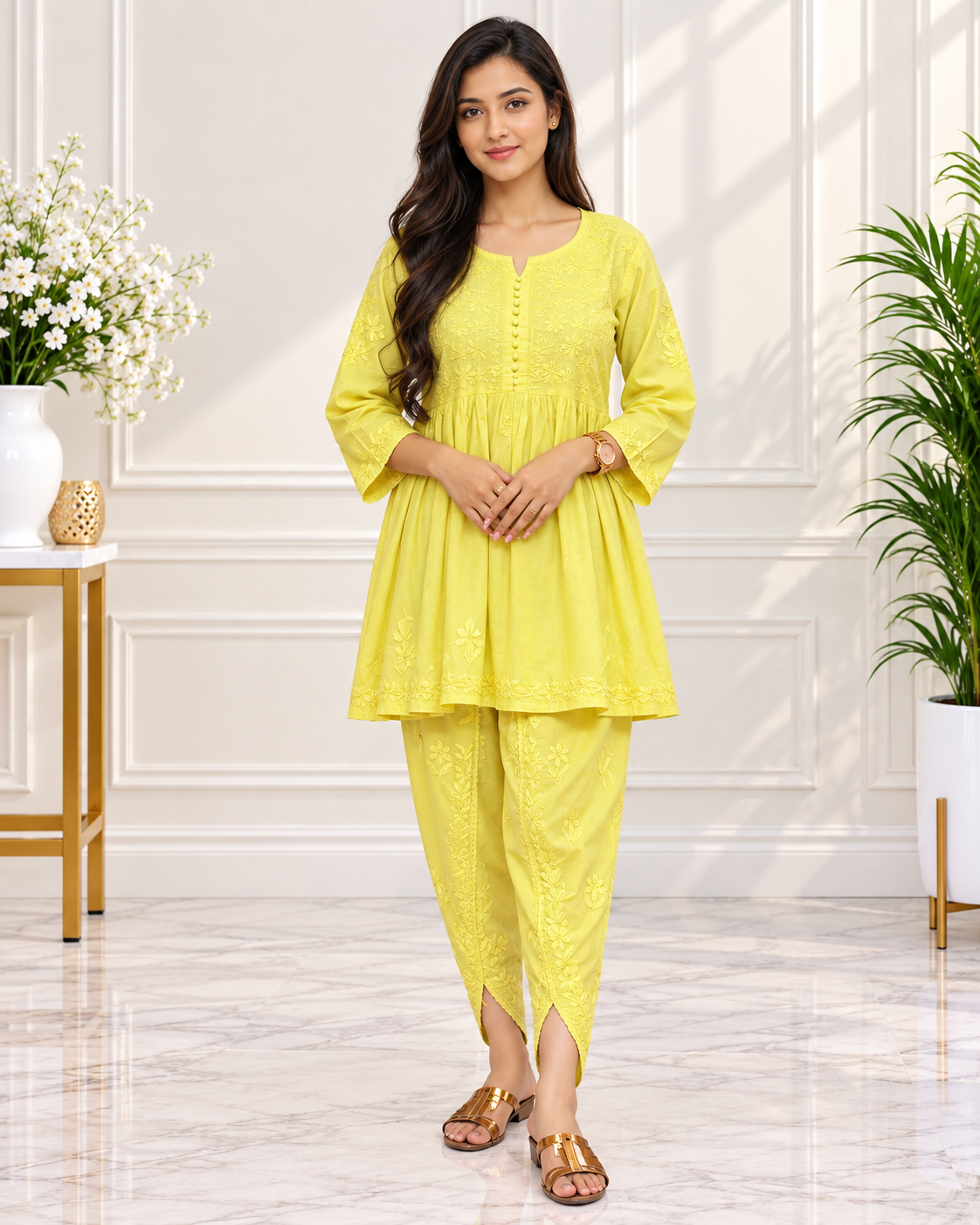 Noor-e-Lucknow - Embroidered Peplum Kurta & Tulip Pant Set